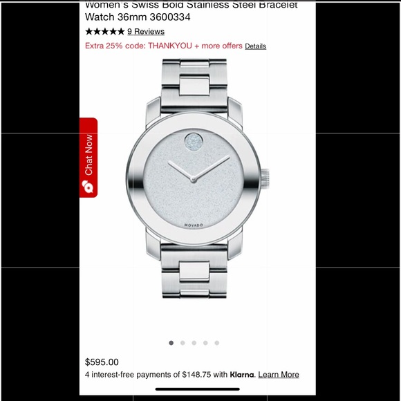 Women’s steel stainless Movato 36MM watch.